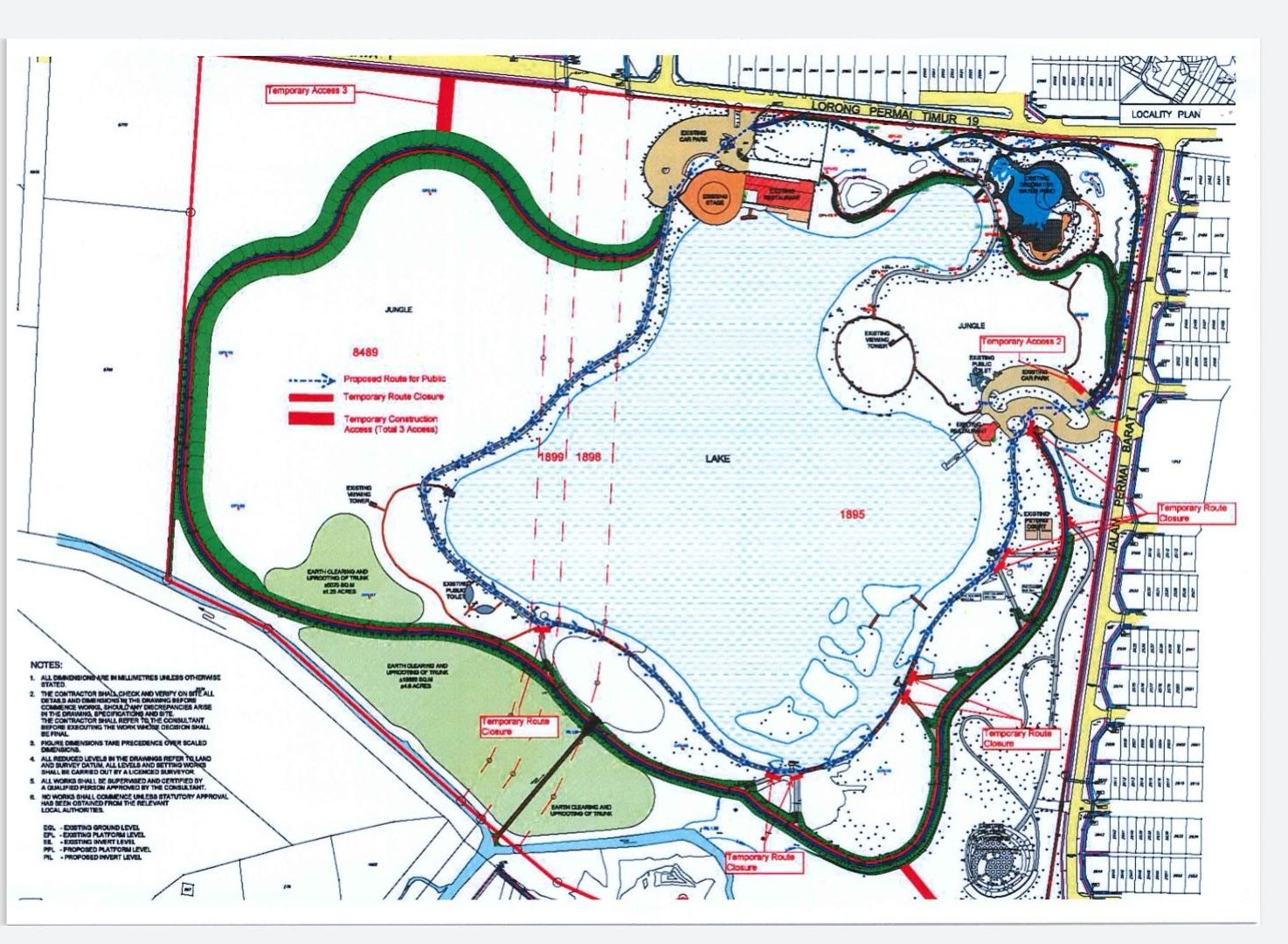 Map shows the area that has been temporary closed for upgrading works.