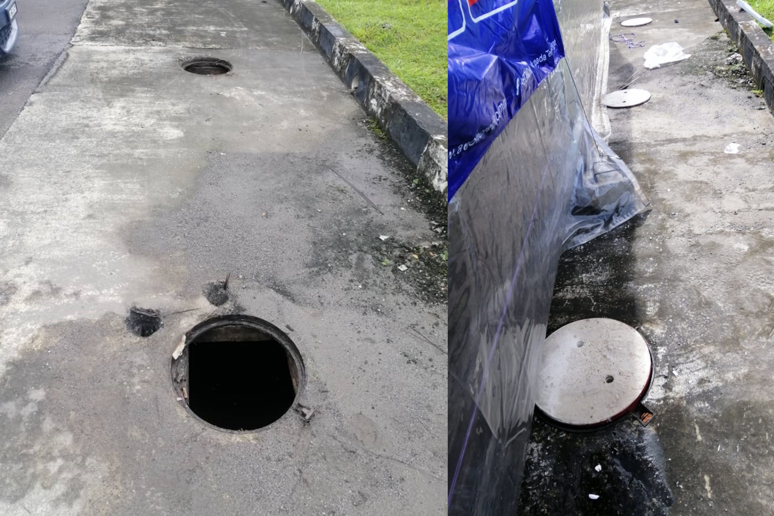 Handout combination of photos show the footpath before and after the drain covers were replaced along Jalan Dr Wong Soon Kai.